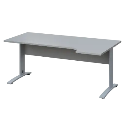 LKR 28 - 184 stůl kancelářský, rohový, pravý, kovová podnož stříbrná, deska 25 mm, široký 1800 mm, šedá