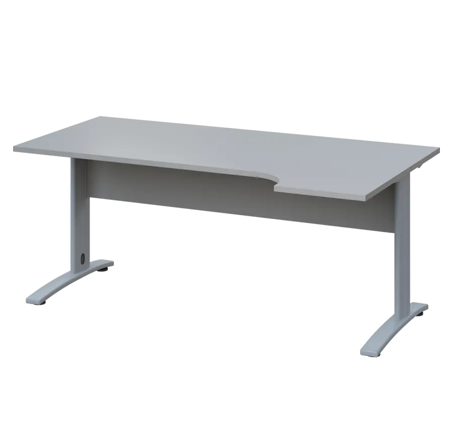 LKR 28 - 184 stůl kancelářský, rohový, pravý, kovová podnož stříbrná, deska 25 mm, široký 1800 mm, šedá