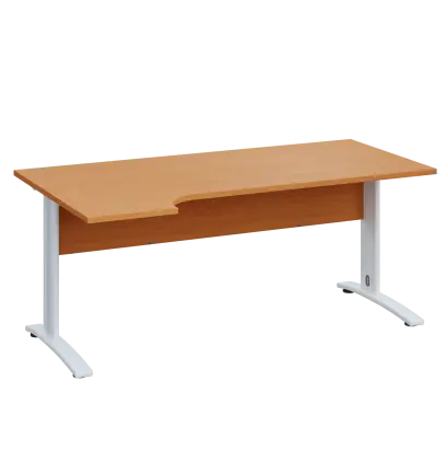 LKR 28 - 184 stůl kancelářský, rohový, levý, kovová podnož bílá, deska 25 mm, široký 1800 mm, buk Royal