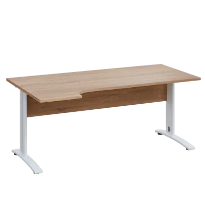 LKR 28 - 184 stůl kancelářský, rohový, levý, kovová podnož bílá, deska 25 mm, široký 1800 mm, dub bardolino