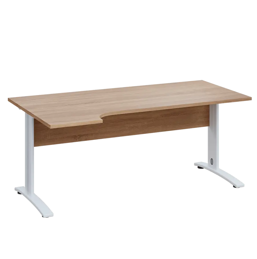 LKR 28 - 184 stůl kancelářský, rohový, levý, kovová podnož bílá, deska 25 mm, široký 1800 mm, dub bardolino