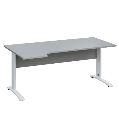 LKR 28 - 184 stůl kancelářský, rohový, levý, kovová podnož bílá, deska 25 mm, široký 1800 mm, šedá