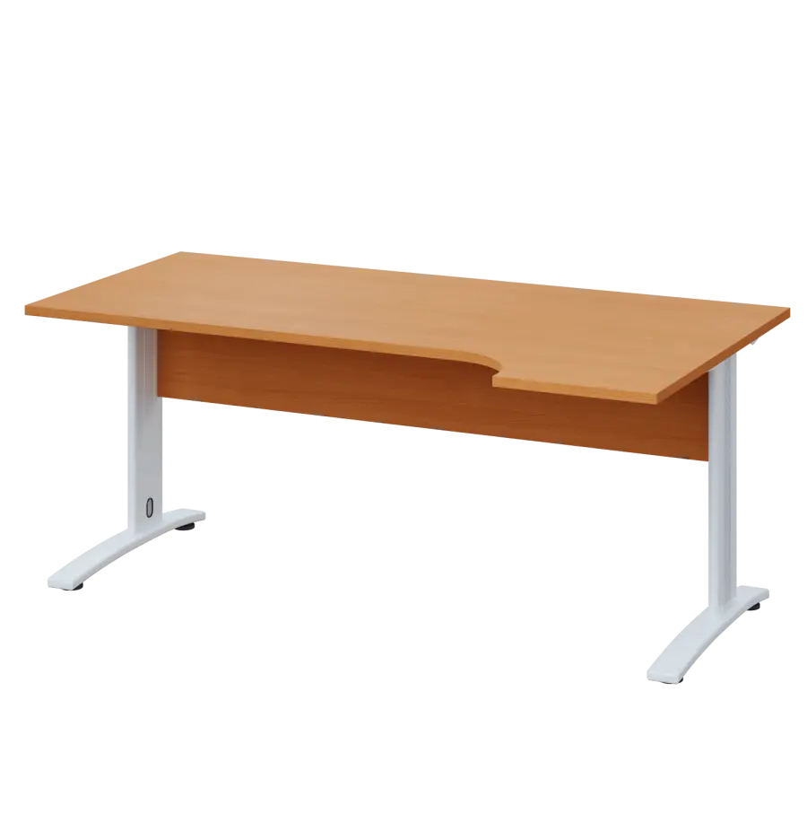 LKR 28 - 184 stůl kancelářský, rohový, pravý, kovová podnož bílá, deska 25 mm, široký 1800 mm, buk Royal