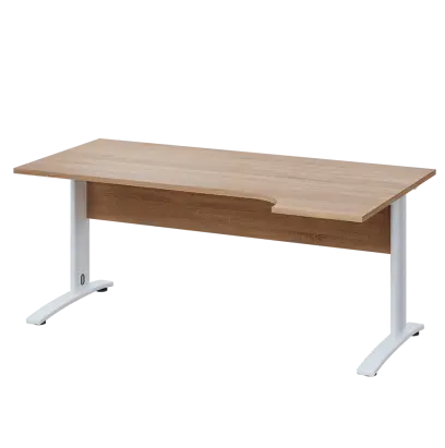 LKR 28 - 184 stůl kancelářský, rohový, pravý, kovová podnož bílá, deska 25 mm, široký 1800 mm, dub bardolino