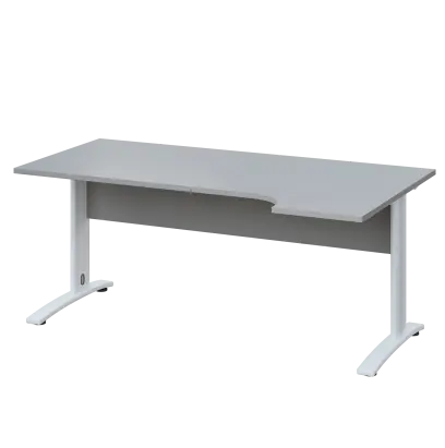 LKR 28 - 184 stůl kancelářský, rohový, pravý, kovová podnož bílá, deska 25 mm, široký 1800 mm, šedá