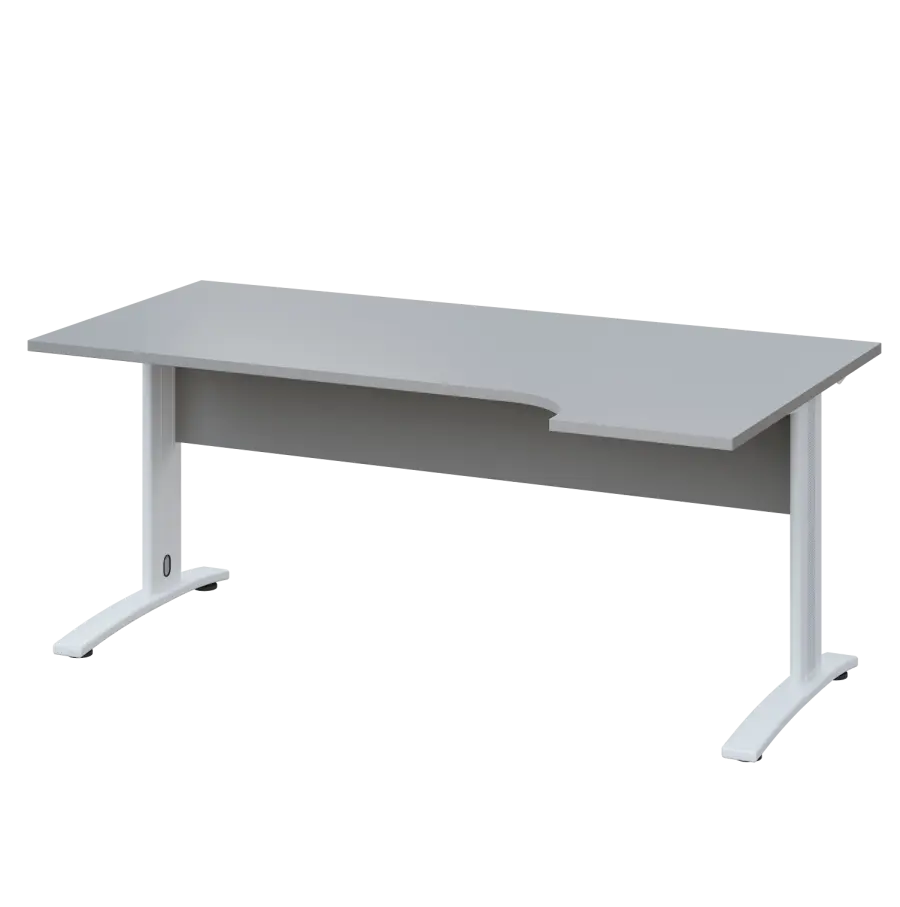 LKR 28 - 184 stůl kancelářský, rohový, pravý, kovová podnož bílá, deska 25 mm, široký 1800 mm, šedá