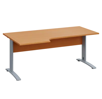 LKR 28 - 186 stůl kancelářský, rohový, levý, kovová podnož stříbrná, deska 25 mm, široký 1800 mm, buk Royal