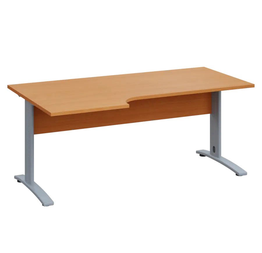 LKR 28 - 186 stůl kancelářský, rohový, levý, kovová podnož stříbrná, deska 25 mm, široký 1800 mm, buk Royal