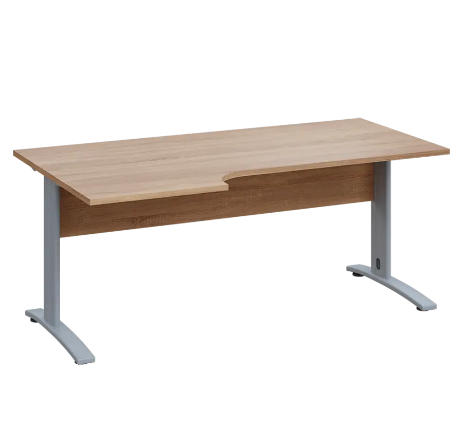 LKR 28 - 186 stůl kancelářský, rohový, levý, kovová podnož stříbrná, deska 25 mm, široký 1800 mm, dub bardolino