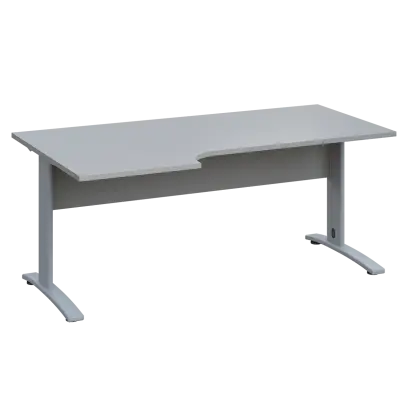 LKR 28 - 186 stůl kancelářský, rohový, levý, kovová podnož stříbrná, deska 25 mm, široký 1800 mm, šedá