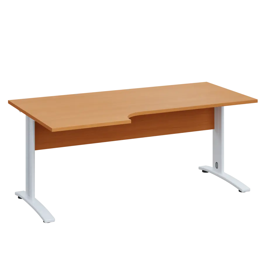 LKR 28 - 186 stůl kancelářský, rohový, levý, kovová podnož bílá, deska 25 mm, široký 1800 mm, buk Royal