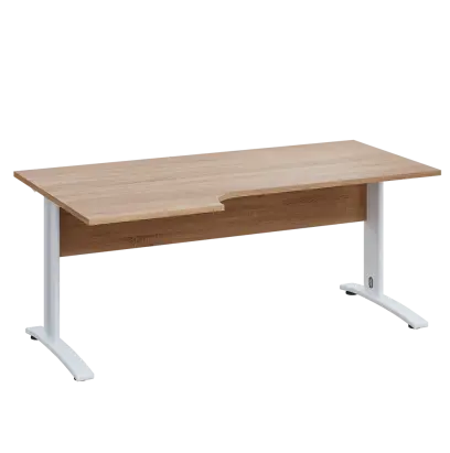 LKR 28 - 186 stůl kancelářský, rohový, levý, kovová podnož bílá, deska 25 mm, široký 1800 mm, dub bardolino