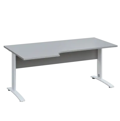 LKR 28 - 186 stůl kancelářský, rohový, levý, kovová podnož bílá, deska 25 mm, široký 1800 mm, šedá