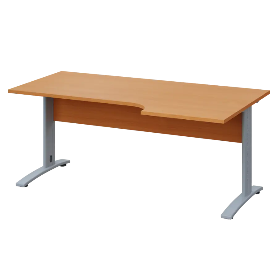 LKR 28 - 186 stůl kancelářský, rohový, pravý, kovová podnož stříbrná, deska 25 mm, široký 1800 mm, buk Royal