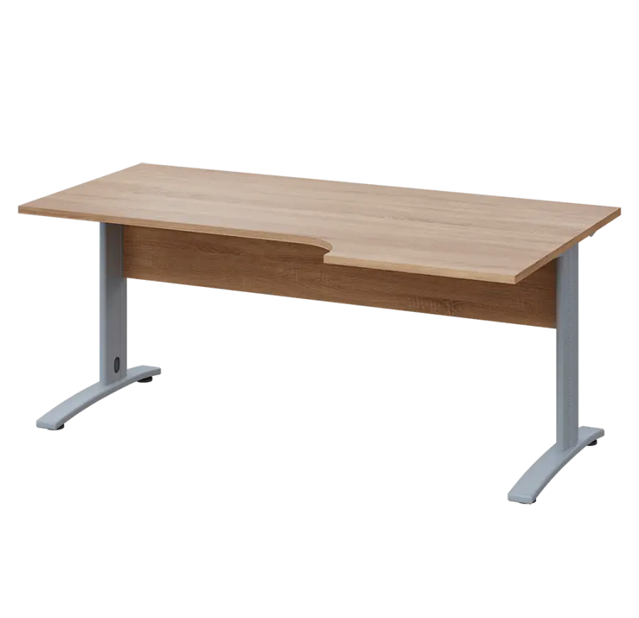 LKR 28 - 186 stůl kancelářský, rohový, pravý, kovová podnož stříbrná, deska 25 mm, široký 1800 mm, dub bardolino