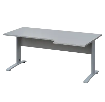 LKR 28 - 186 stůl kancelářský, rohový, pravý, kovová podnož stříbrná, deska 25 mm, široký 1800 mm, šedá