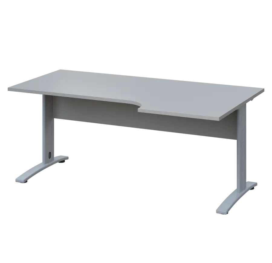 LKR 28 - 186 stůl kancelářský, rohový, pravý, kovová podnož stříbrná, deska 25 mm, široký 1800 mm, šedá