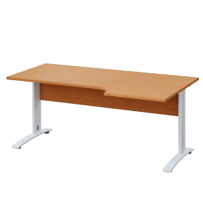 LKR 28 - 186 stůl kancelářský, rohový, pravý, kovová podnož bílá, deska 25 mm, široký 1800 mm, buk Royal