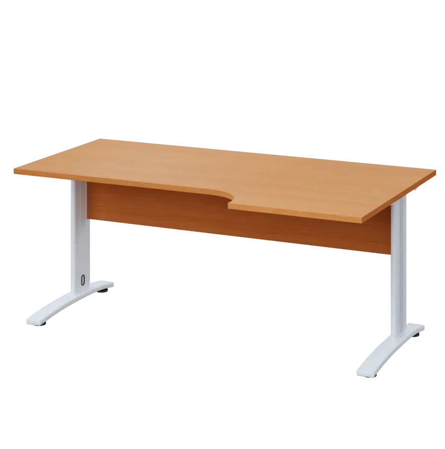 LKR 28 - 186 stůl kancelářský, rohový, pravý, kovová podnož bílá, deska 25 mm, široký 1800 mm, buk Royal