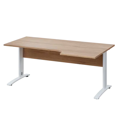 LKR 28 - 186 stůl kancelářský, rohový, pravý, kovová podnož bílá, deska 25 mm, široký 1800 mm, dub bardolino