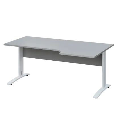 LKR 28 - 186 stůl kancelářský, rohový, pravý, kovová podnož bílá, deska 25 mm, široký 1800 mm, šedá