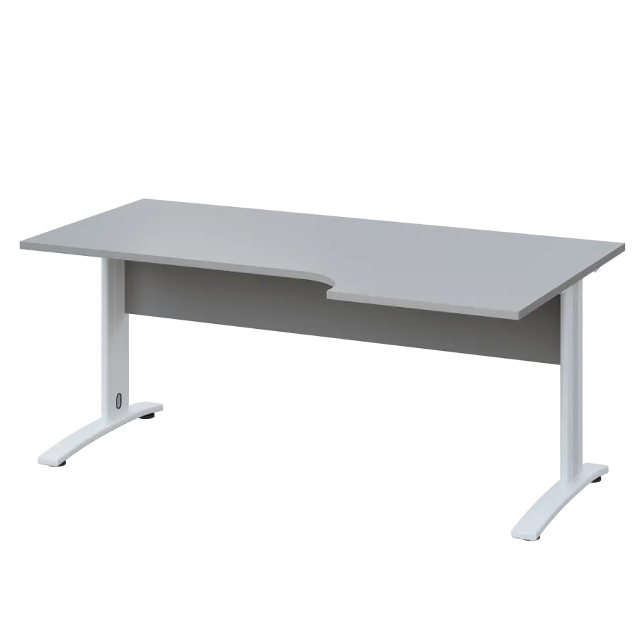 LKR 28 - 186 stůl kancelářský, rohový, pravý, kovová podnož bílá, deska 25 mm, široký 1800 mm, šedá