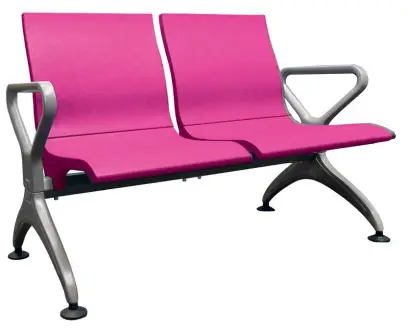 RAINBOW - 2, polyuretanová lavice do čekárny, 2-sedák, růžová, kostra stříbrná