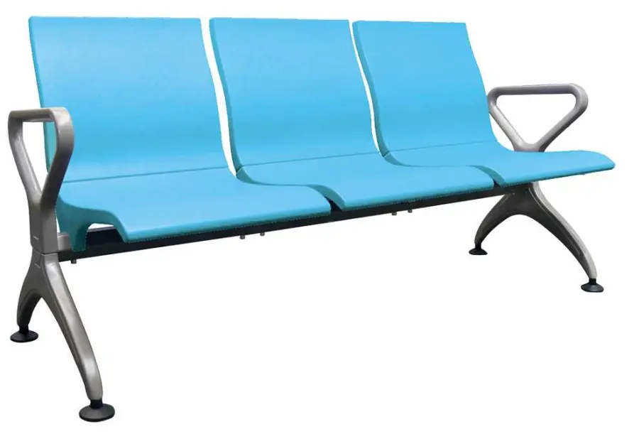 RAINBOW - 3, polyuretanová lavice do čekárny, 3-sedák, blankytně modrá, kostra stříbrná