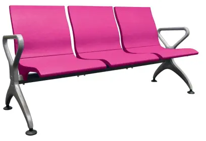 RAINBOW - 3, polyuretanová lavice do čekárny, 3-sedák, růžová, kostra stříbrná