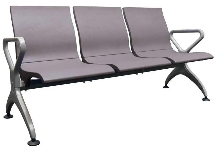 RAINBOW - 3, polyuretanová lavice do čekárny, 3-sedák, šedá, kostra stříbrná