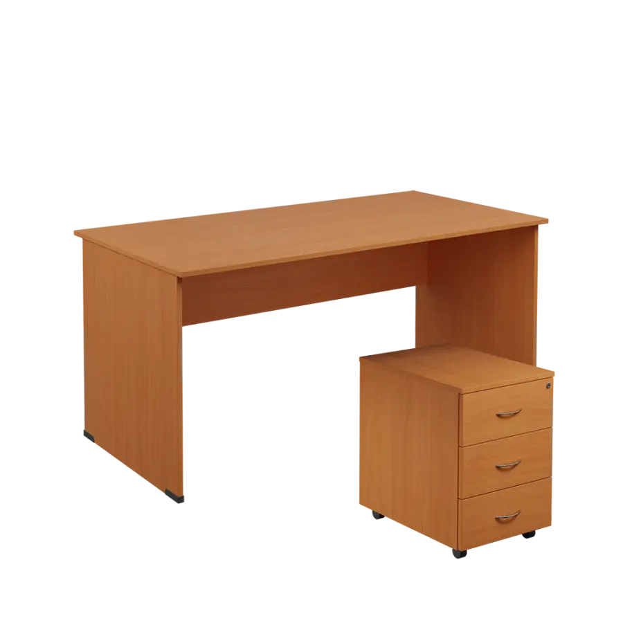 SET 268 stůl kancelářský, dřevěná podnož + kontejner pojízdný, 3-zásuvkový, buk royal