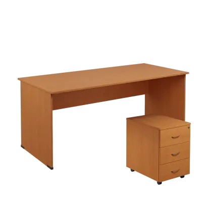 SET 288 stůl kancelářský, dřevěná podnož + kontejner pojízdný, 3-zásuvkový, buk royal