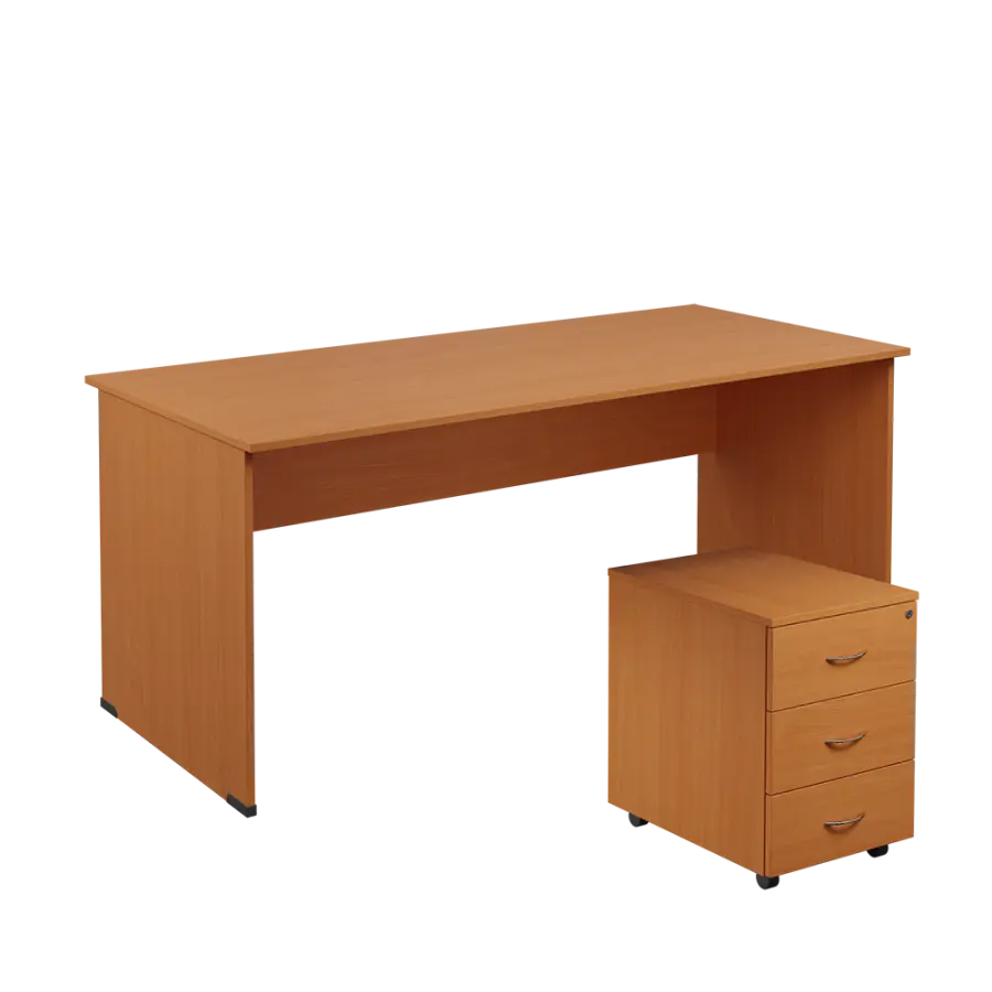 SET 288 stůl kancelářský, dřevěná podnož + kontejner pojízdný, 3-zásuvkový, buk royal