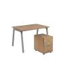 SET-A 328 stůl kancelářský, kovová podnož stříbrná + kontejner pojízdný, 3-zásuvkový, dub bardolino