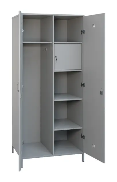 SLN - 83S šatní skříň dřevěná, 2-dveřová, háček, police, trezor, 1800 x 800 x 500, kovové nohy, šedá