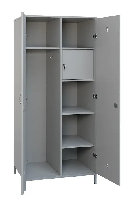 SLN - 83S šatní skříň dřevěná, 2-dveřová, háček, police, trezor, 1800 x 800 x 500, kovové nohy, šedá