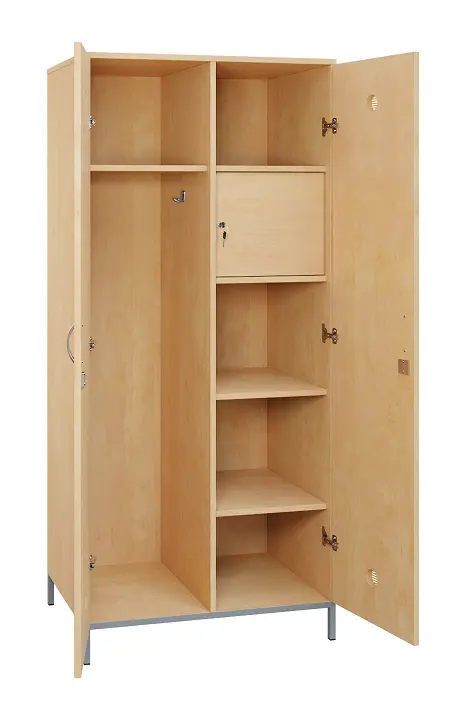 SLN - 83S šatní skříň dřevěná, 2-dveřová, háček, police, trezor, 1800 x 800 x 500, kovové nohy, bříza irská