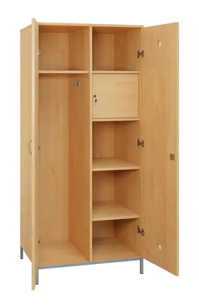 SLN - 83S šatní skříň dřevěná, 2-dveřová, háček, police, trezor, 1800 x 800 x 500, kovové nohy, javor horský