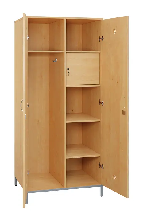 SLN - 83S šatní skříň dřevěná, 2-dveřová, háček, police, trezor, 1800 x 800 x 500, kovové nohy, javor horský