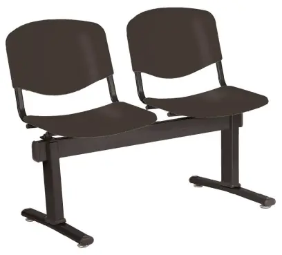 VINCENZA - 2, plastová lavice do čekárny, 2-sedák, černá, kostra černá