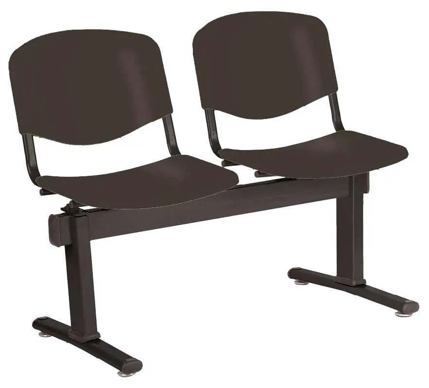 VINCENZA - 2, plastová lavice do čekárny, 2-sedák, černá, kostra černá