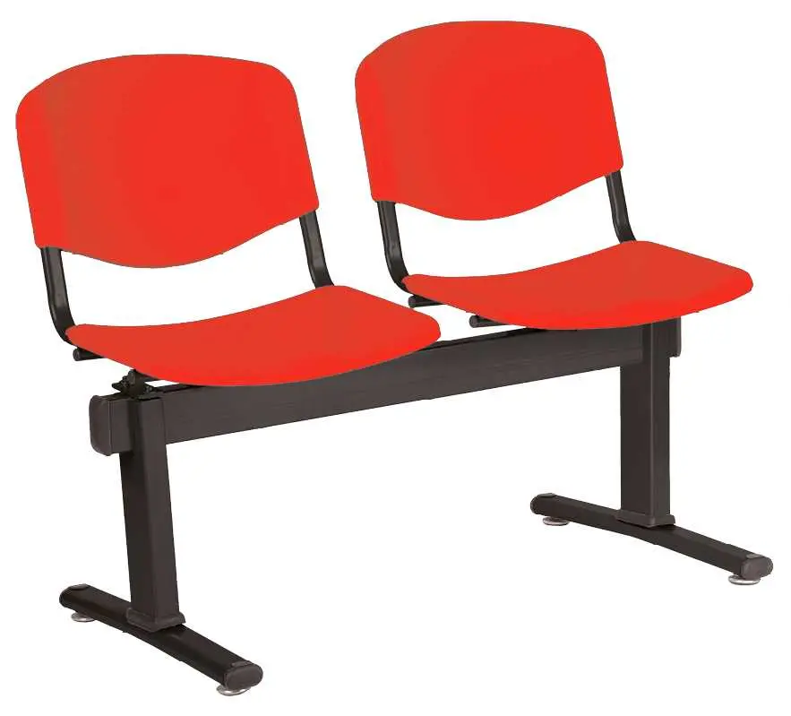 VINCENZA - 2, plastová lavice do čekárny, 2-sedák, červena, kostra černá