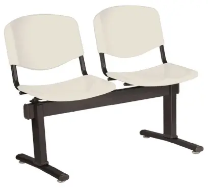 VINCENZA - 2, plastová lavice do čekárny, 2-sedák, krémová, kostra černá
