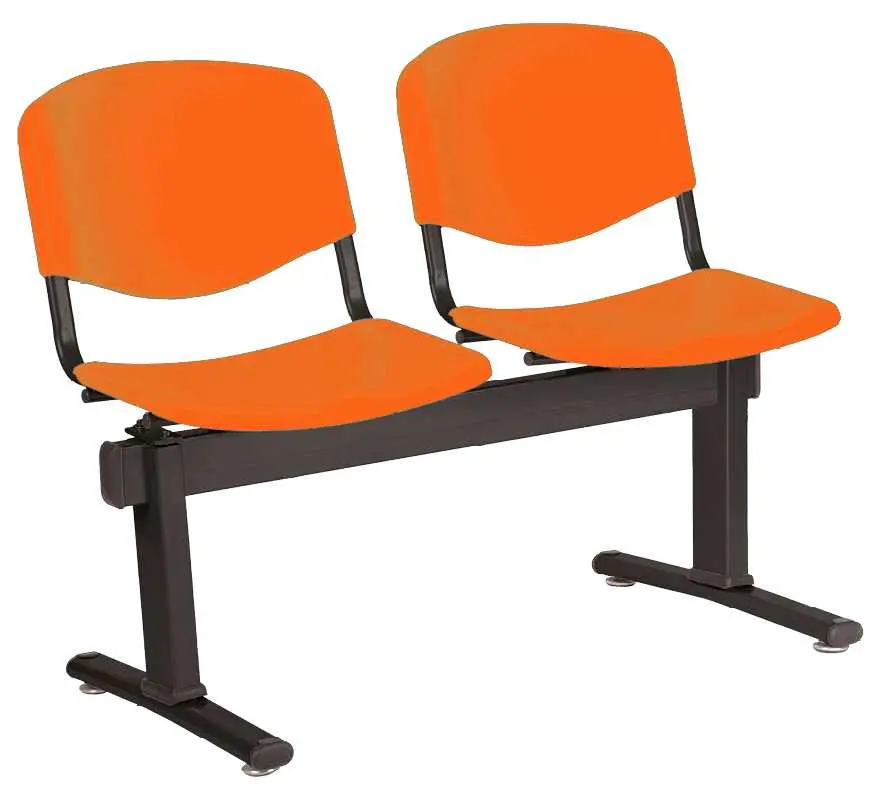 VINCENZA - 2, plastová lavice do čekárny, 2-sedák, oranžová, kostra černá