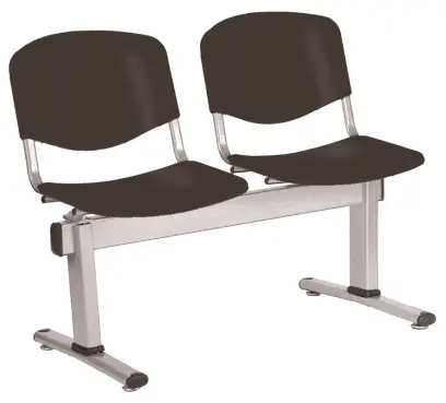 VINCENZA - 2, plastová lavice do čekárny, 2-sedák, černá, kostra stříbrná