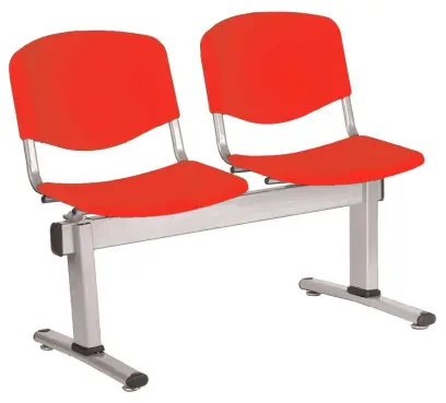 VINCENZA - 2, plastová lavice do čekárny, 2-sedák, červená, kostra stříbrná