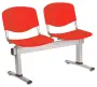 VINCENZA - 2, plastová lavice do čekárny, 2-sedák, červená, kostra stříbrná