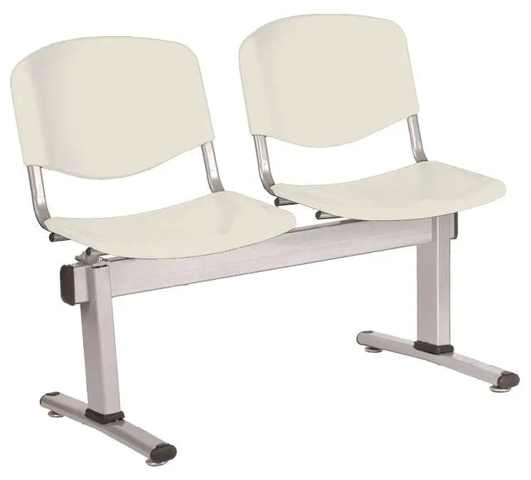 VINCENZA - 2, plastová lavice do čekárny, 2-sedák, krémová, kostra stříbrná