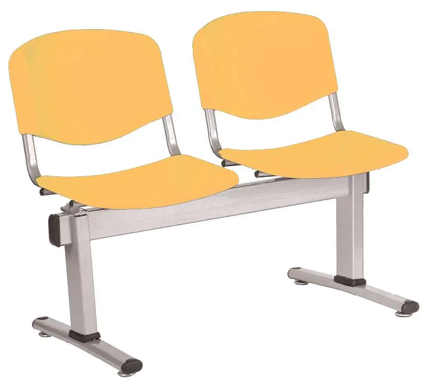 VINCENZA - 2, plastová lavice do čekárny, 2-sedák, meruňková, kostra stříbrná