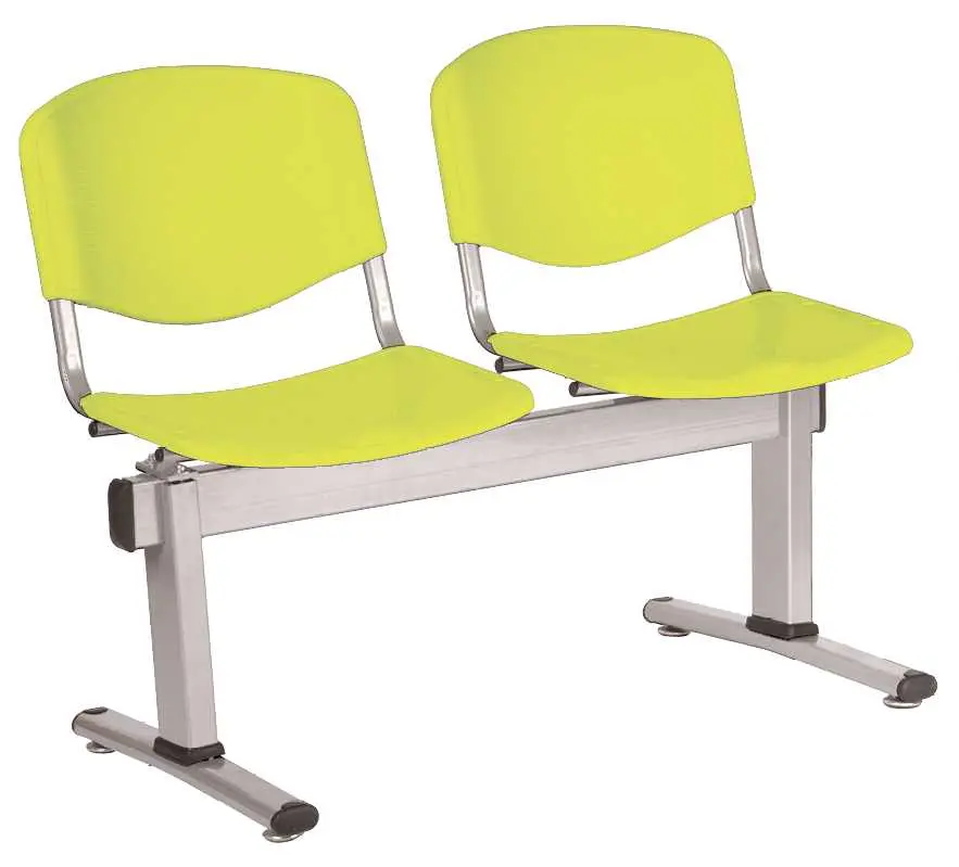 VINCENZA - 2, plastová lavice do čekárny, 2-sedák, pistáciová, kostra stříbrná